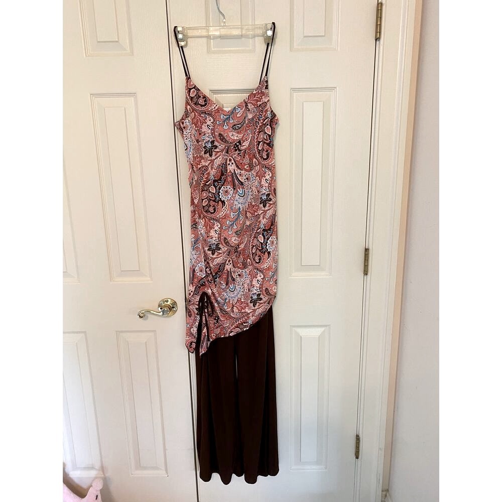 Teenie Weenie EUC Vintage Y2K Paisley Sparkles Jumpsuit Large Dusty Rose Brown